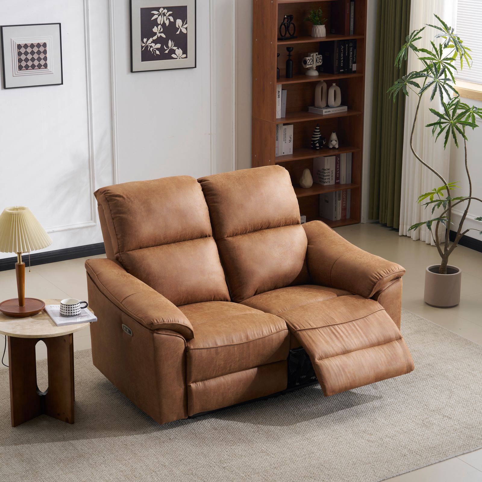 二人掛けソファ 電動 リクライニング USB Type-C充電口付き 156° リクライニングソファ 2人掛け オットマン一体型 電動ソファ 耐圧分散 リクライニングチェア 二人掛け ソファ北欧 キャメル