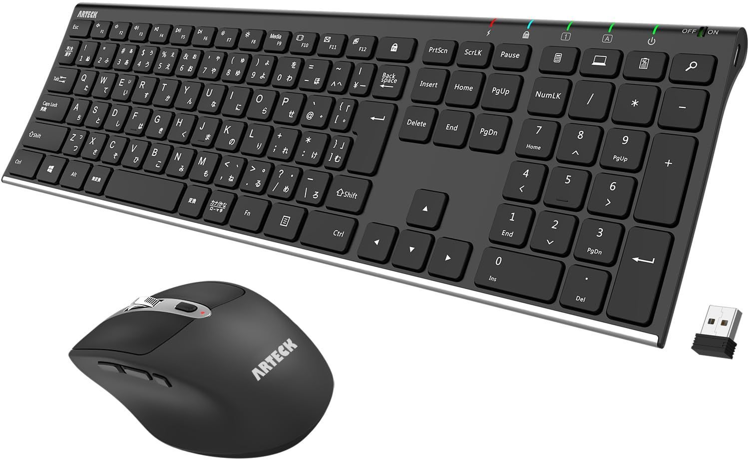 マウス マウス キーボード キーボード フルサイズ コンピューター、デスクトップ、PC、ラップトップ、Windows 充電式 Type-C 薄型 軽量 11/10/8/7との交換性あり セット 2.4G無線ワイヤレス Arteck