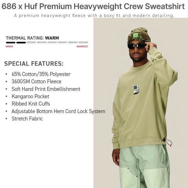 即日発送 25-26 シックスエイトシックス ハフ ヘビーウエイトクルースエットシャツ 686 SIXEIGHTSIX HUF PREMIUM HEAVYWEIGHT CREW SWEATSHIRT 多彩な