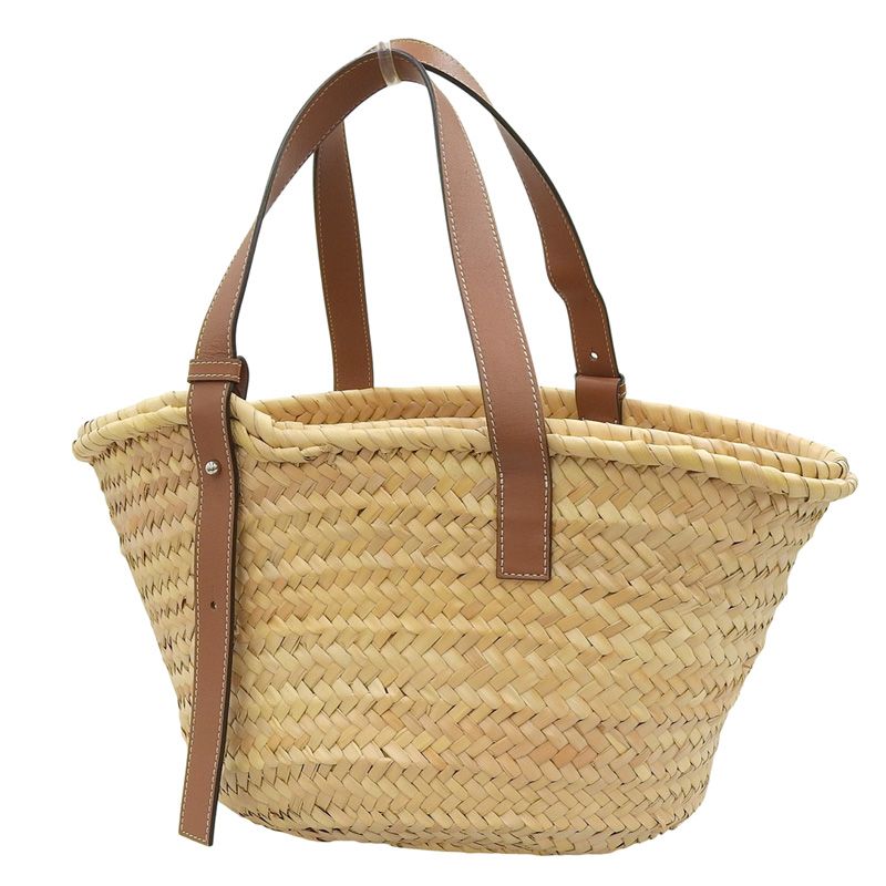 ロエベ LOEWE バスケットバッグ ミディアム トートバッグ かごバッグ ラフィア レザー ナチュラル タン A223S92XAX 新入荷 OB2648