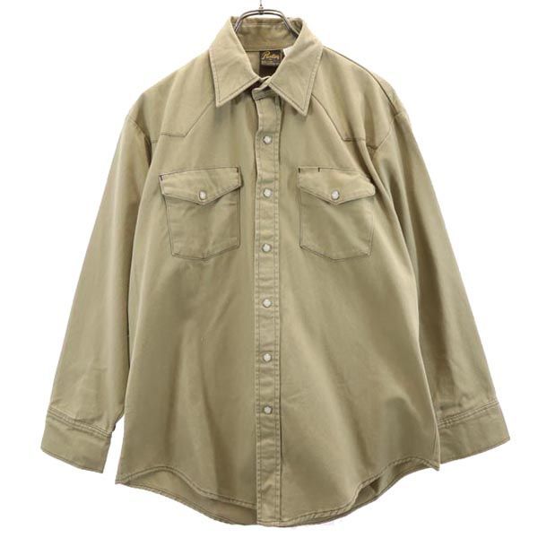 プレンティス 80s ヴィンテージ USA製 長袖 ウエスタンシャツ L カーキ系 Prentiss メンズ 【中古】  【230923】