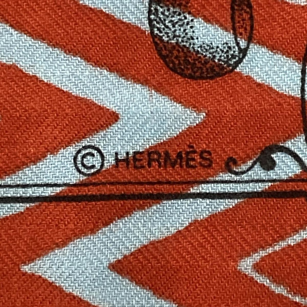 HERMES エルメス ストール ショール カレ140 オレンジ×ブルー×マルチ カシミヤ シルク