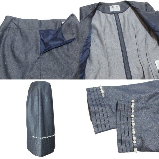 伸縮性 オースチン リード Austin Reed スーツ セットアップ フォーマル ビジュー ノー ジャケット 7分袖 スカート ひざ丈 タイト シルク混 ラメ 紺 ネイビー 40 L相当 X 入会費無料。