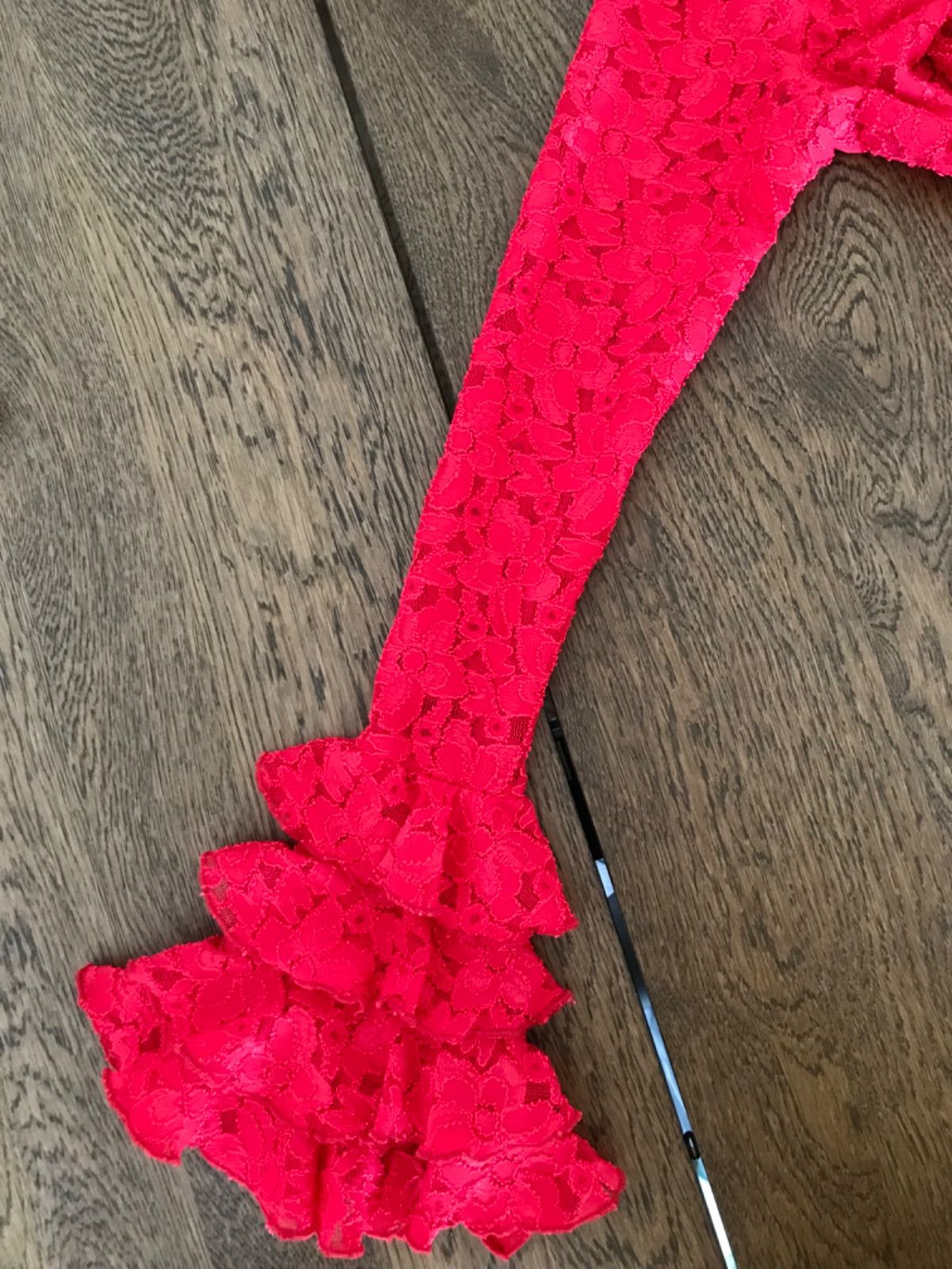 フラメンコ 総レース ブラウス レッド ストレッチ 首元スッキリ 長袖