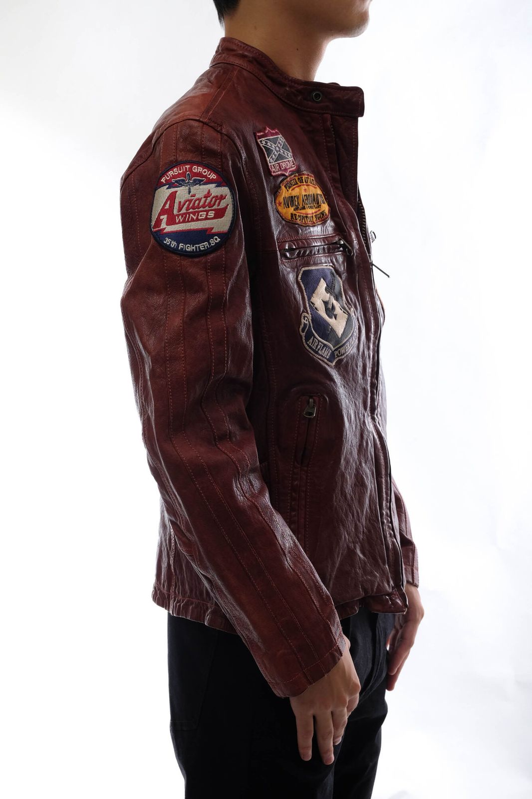 AVIREX赤シングルライダース山羊革ゴートレザー アビレックス