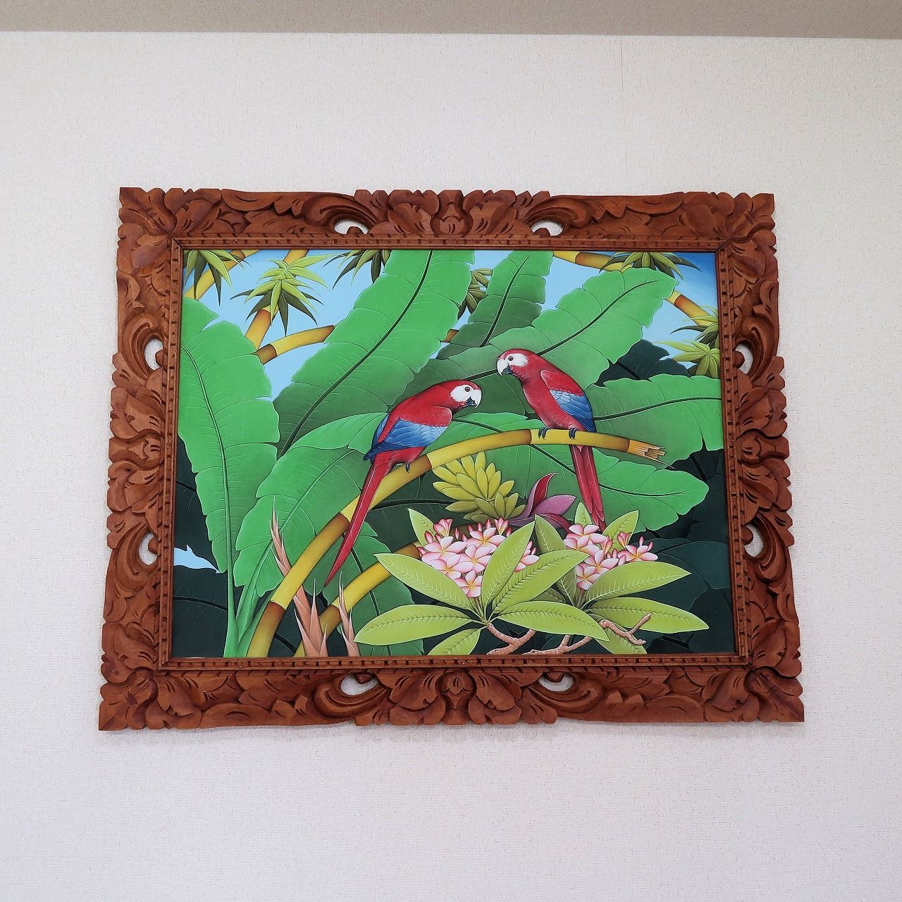 2匹のコンゴウインコの絵 プンゴセカンスタイル 100X80 カラフル