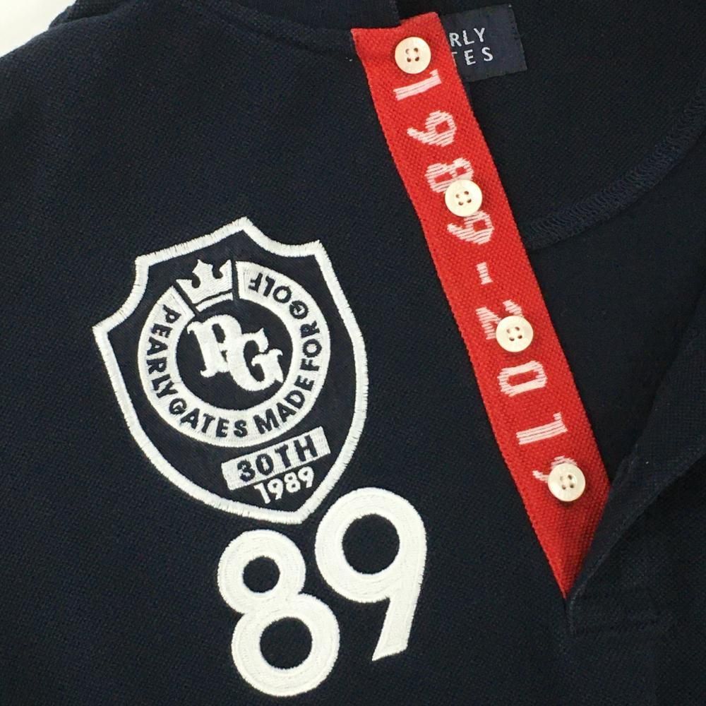 パーリーゲイツ 半袖ポロシャツ ネイビー×白 30周年 襟裏プリント