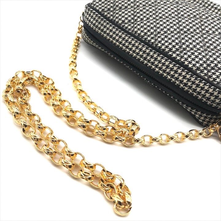 良品 CHANEL シャネル ココマーク ターンロック マトラッセ コットン フリンジ 千鳥格子 チェーン ショルダー バッグ a3499 良品 CHANEL シャネル ココマーク ターンロック マトラッセ コットン