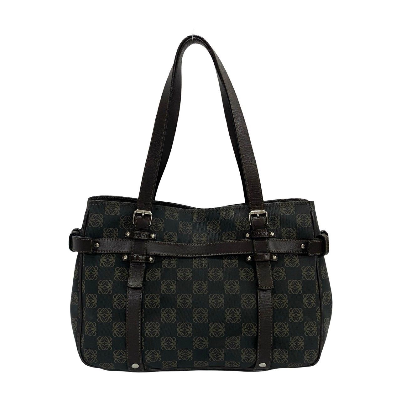 極 美品 袋付き LOEWE ロエベ アナグラム ロゴ 総柄 レザー 本革 