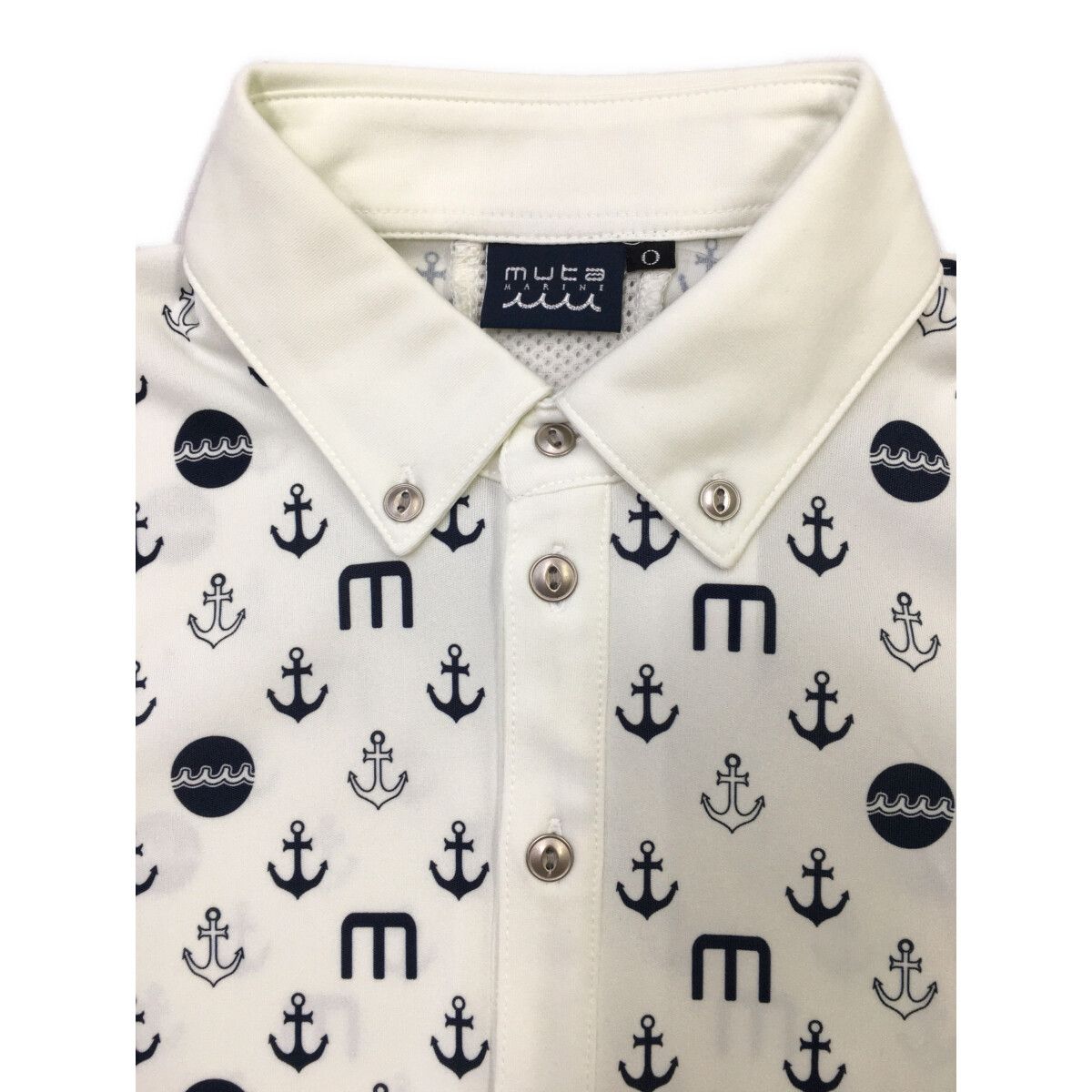 coco 中古 ムータマリン muta MARINE レディース 半袖ポロシャツ 0(WF) 白✕紺 ホワイト✕ネイビー 総柄 ボタンダウン 中古 レディース ムータマリン muta MARINE 半袖ポロシャツ 0(WF