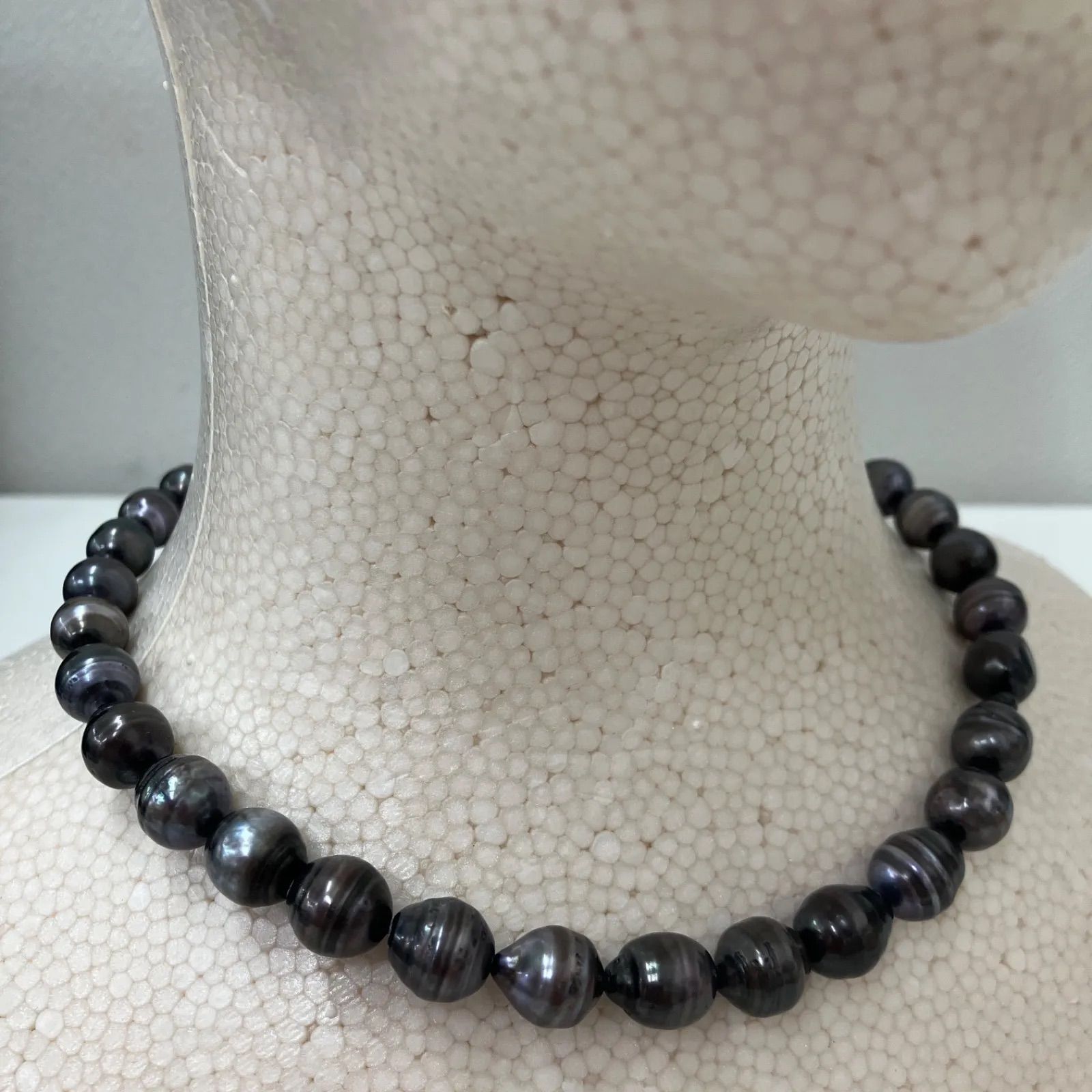 美品】天然黒蝶真珠 バロックパール K14WGルビー付き留金 ネックレス 