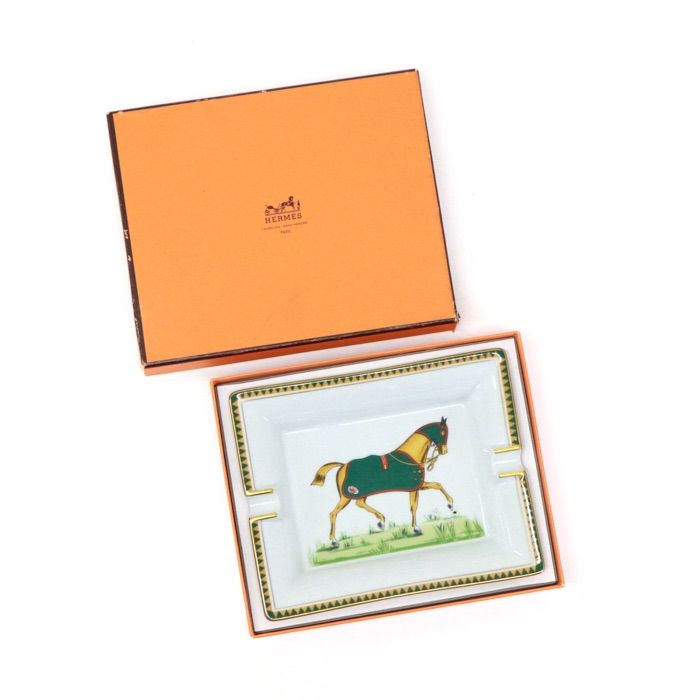 中古美品 Hermes エルメス アッシュトレイ 灰皿 花と犬」箱なし