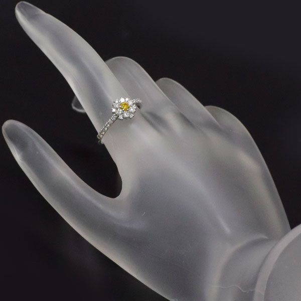 Pt950 天然イエローダイヤモンド リング 0.111ct FVOY SI2 D0.45ct  