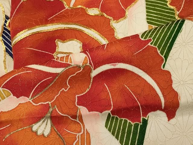 美品 豪華 古典模様 鶴 菊 松 竹 金彩 金駒刺繍 袷 正絹 振袖 着物 美品 豪華 古典模様 鶴 菊 松 竹 金彩 金駒刺繍 袷 正絹 振袖 着物