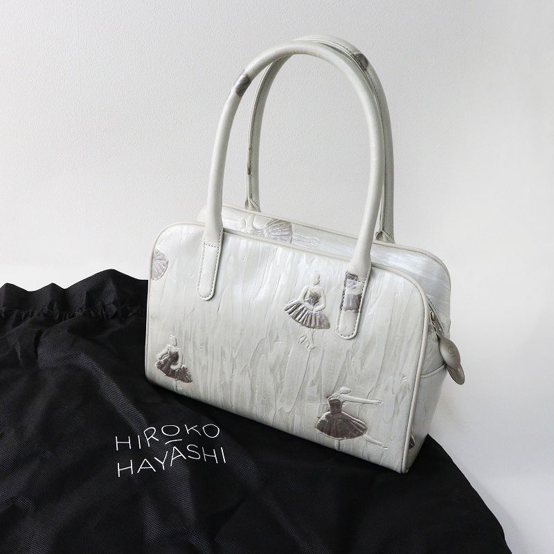 定価7.9万 ヒロコハヤシ HIROKO HAYASHI LA SCALA スカラ ボストンバッグ |ホワイト 牛革 型押し トート 2400014388954