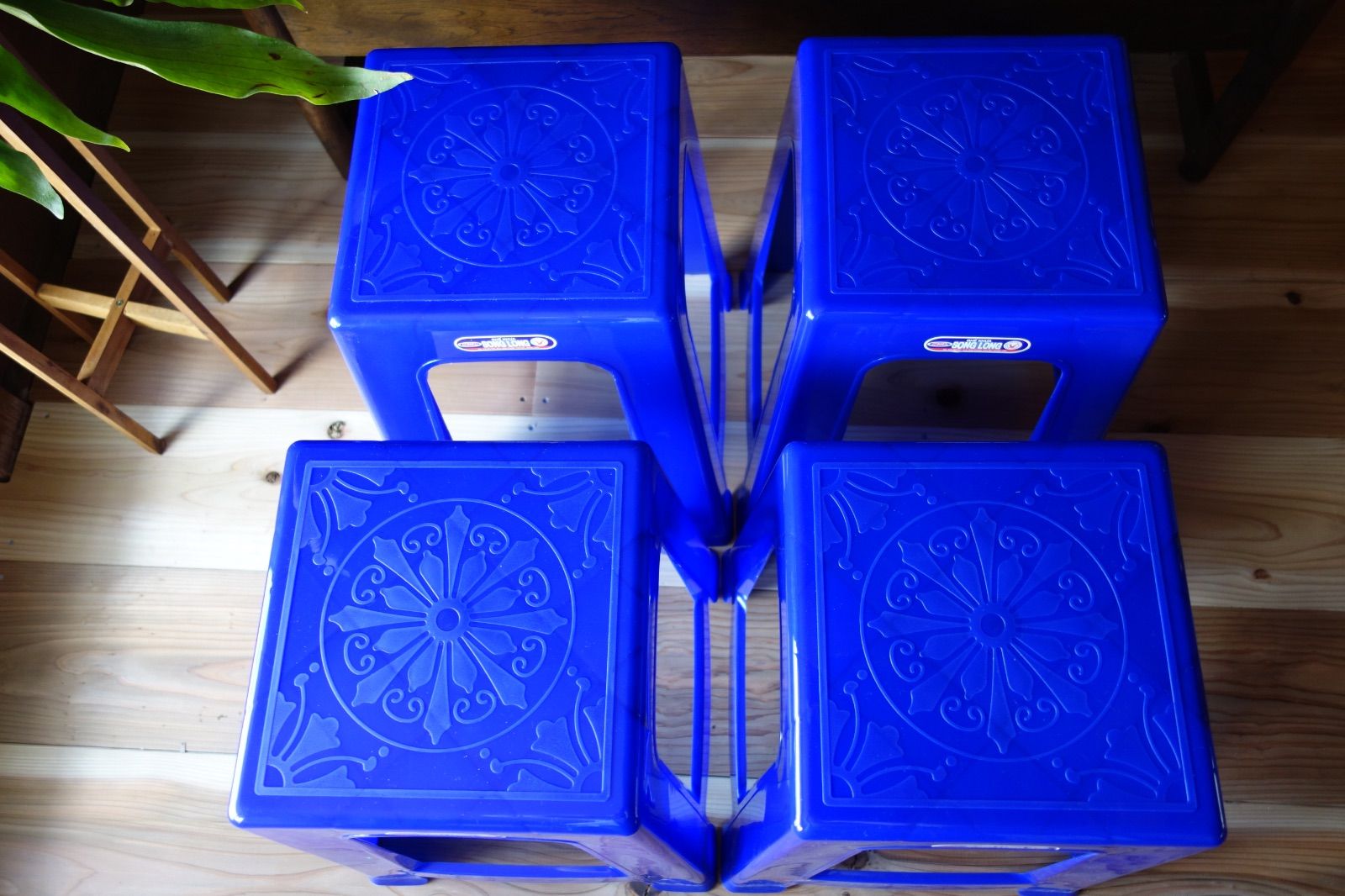 プラスチック椅子/座面エキゾチック柄】ベトナム製プラスチック