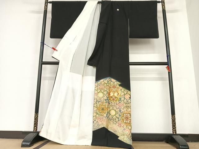 平和屋着物 豪華黒留袖 作家物 駒刺繍 双鳥花文 暈し染め 金彩 正絹 AABB6422zg