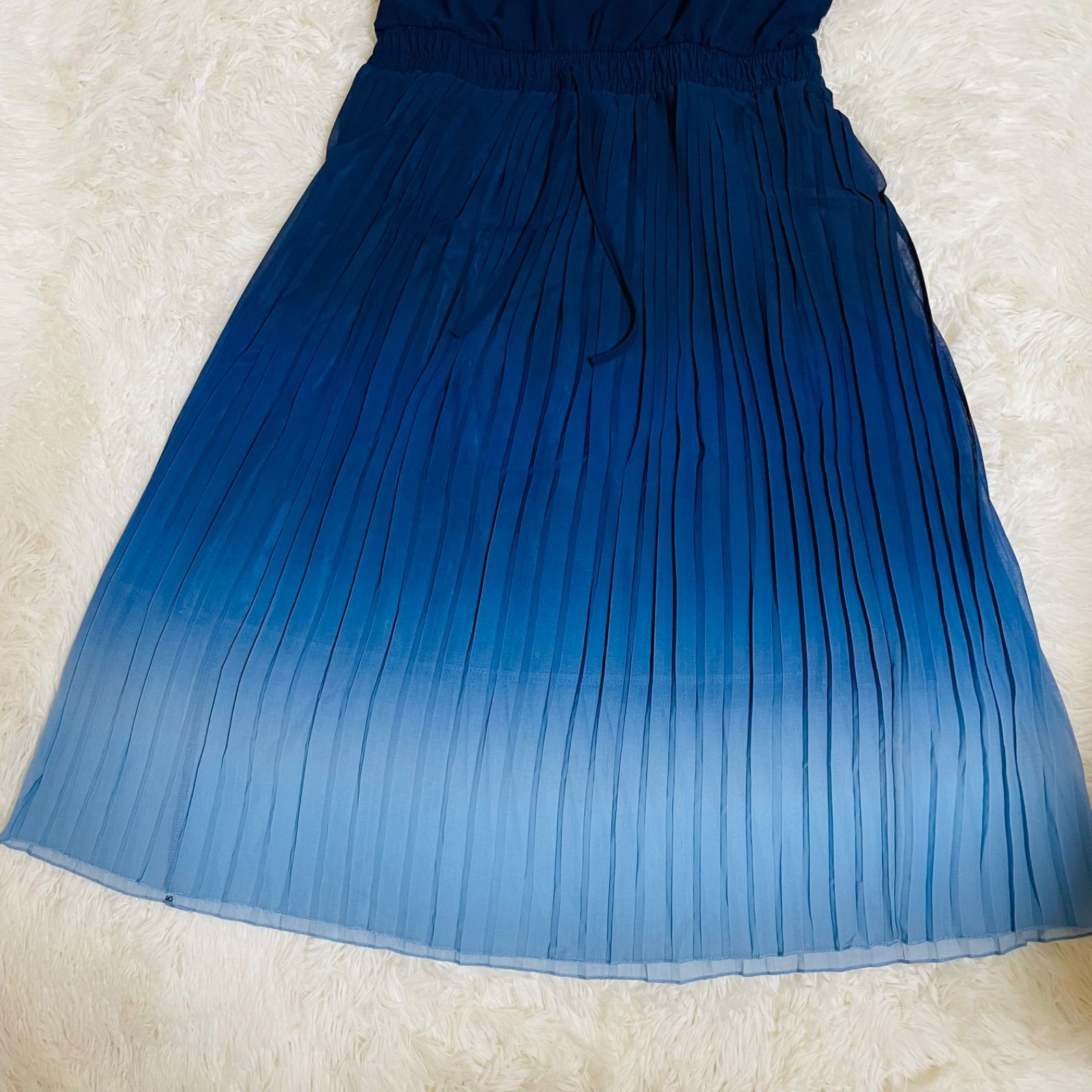 新品】シフォンワンピース 春 夏 ブルー 青 膝丈 大きめ XL XXL