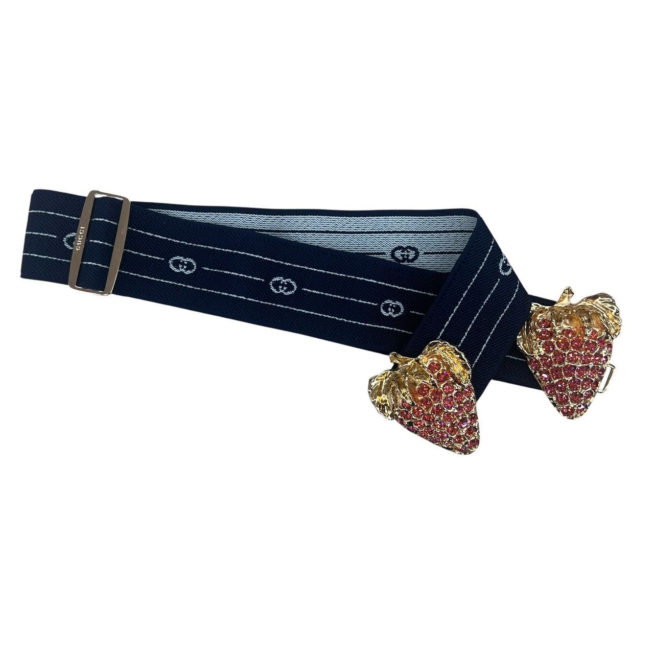 GUCCI ショップ グッチ ストロベリー バックル ベルト ネイビー