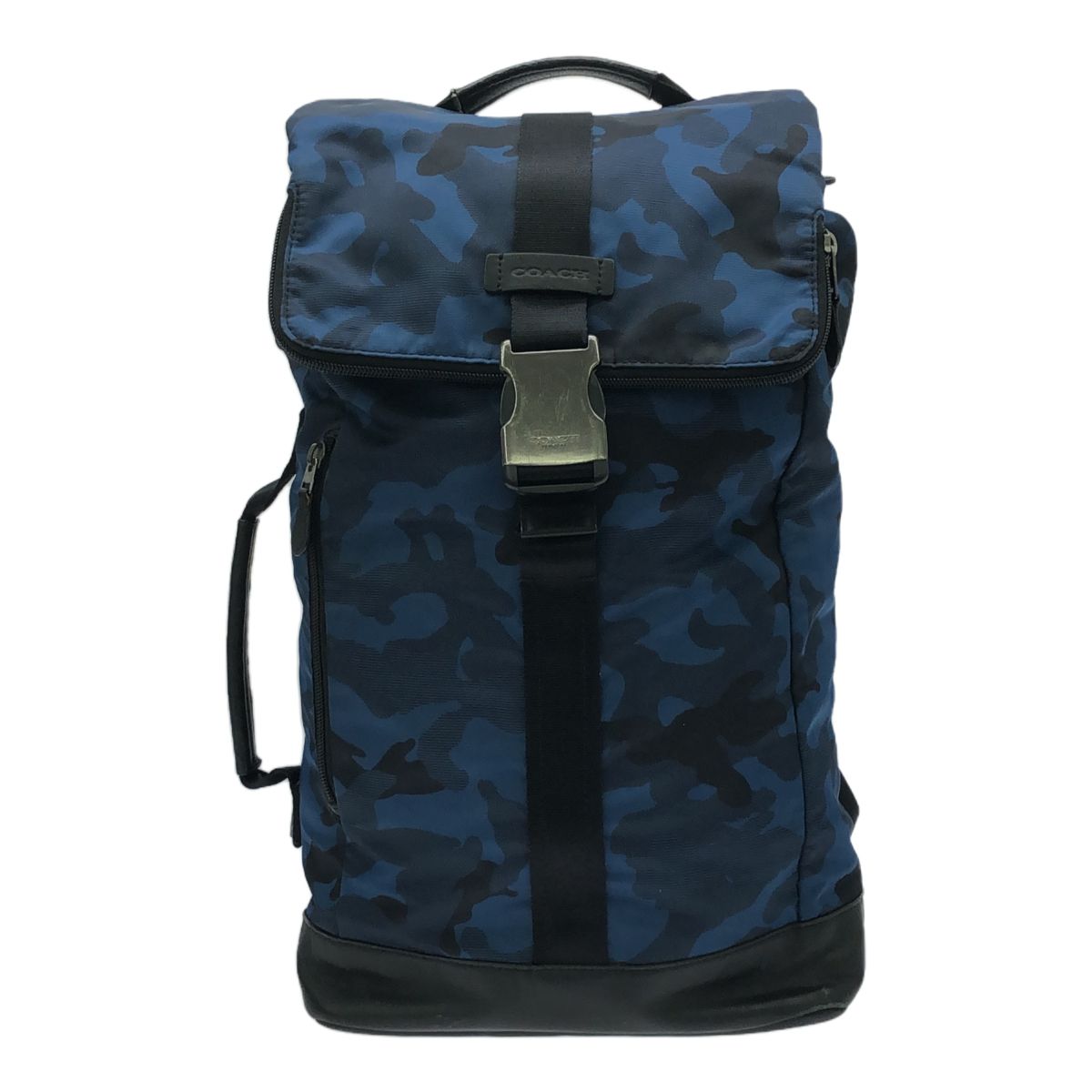 【極美品】コーチ カモフラ リュックサック レザー 肩掛け 黒A4可 迷彩 青 極美品】コーチ カモフラ リュックサック レザー 肩掛け 黒A4可 迷彩