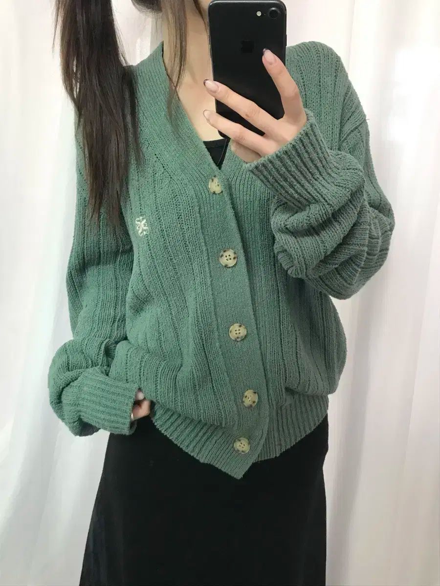 Satur 新ター グリーン スリット Vネック カーディガン NICORILABO_COM