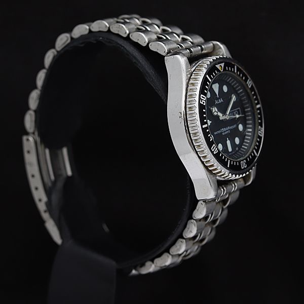 稼働 セイコー アルバ V248-0220 ラウンド 黒文字盤 デイデイト QZ