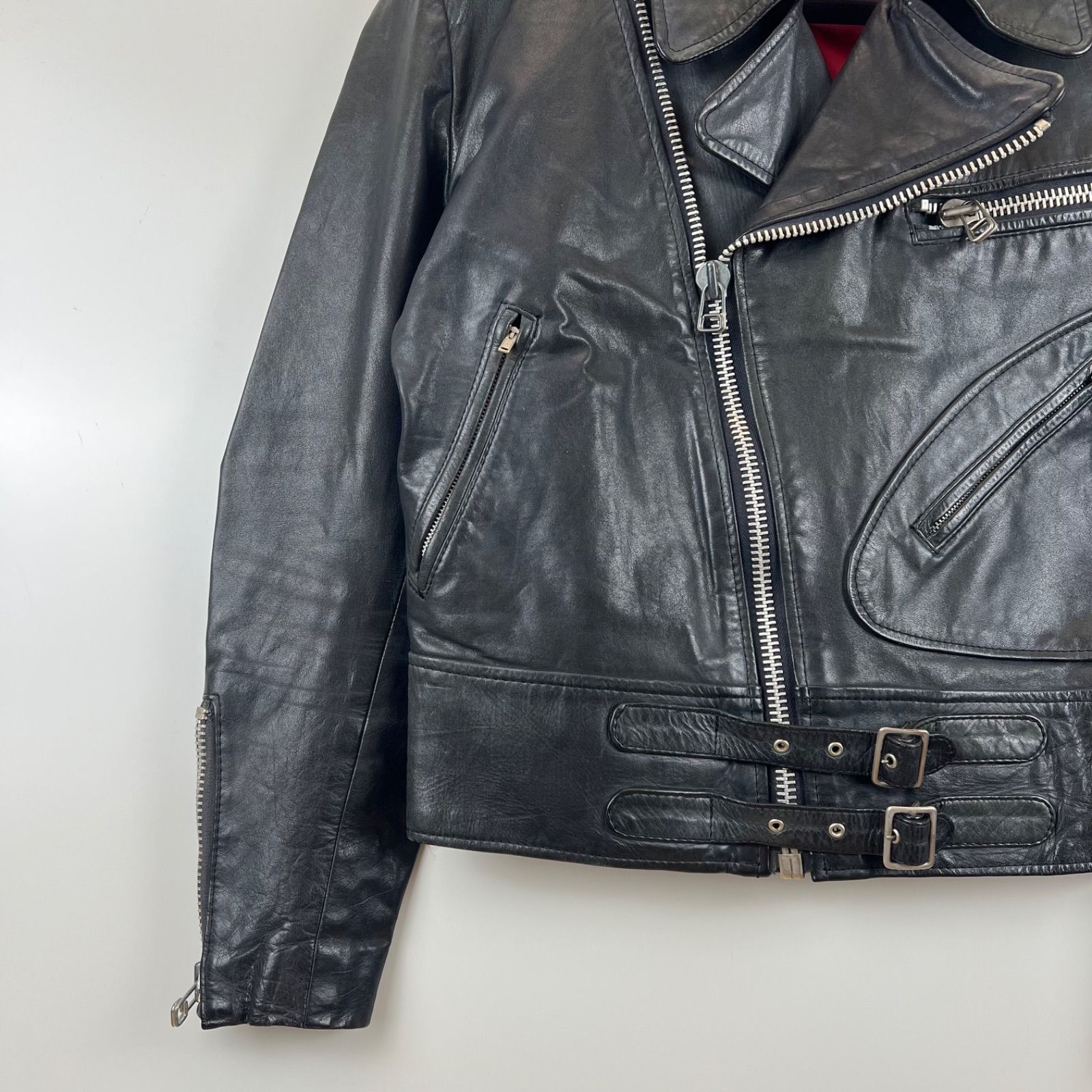 VINTAGE 80s VTG Leather double riders jacket LL XL ヴィンテージ