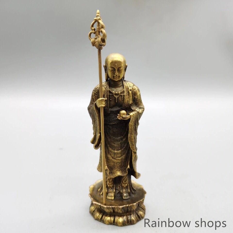 仏教美術 銅像 仏像 地蔵王仏像 家内供養 装飾品 工芸品 置物 唐物 清代 中国仏教 銅製 琉金 大判【地蔵王菩薩】造像 仏像 仏教古