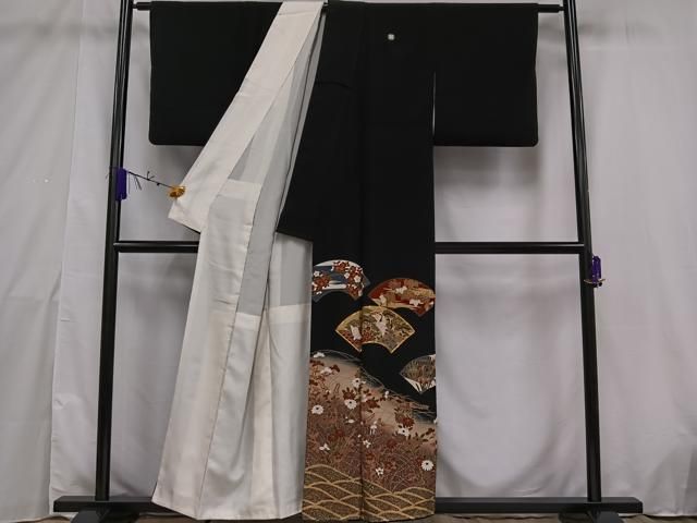 色留袖♦︎袷♦︎正絹♦︎アイボリー地・水に鳥 平和屋着物□豪華黒留袖 駒刺繍 地紙花鳥文 暈し染め 金彩 正絹