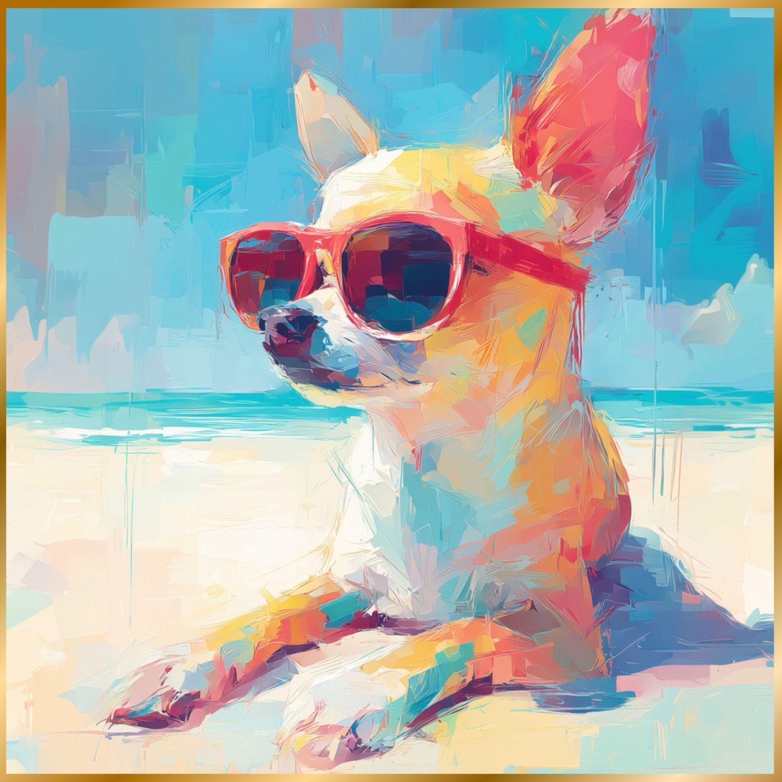 チワワ犬とビーチのスケッチ No.3 海 犬の絵 犬のイラスト おしゃれ ミニマリスト ミニマリズム シンプル インテリアアート ペットロス うちの子 記念日 アートポスター ギフト プレゼント