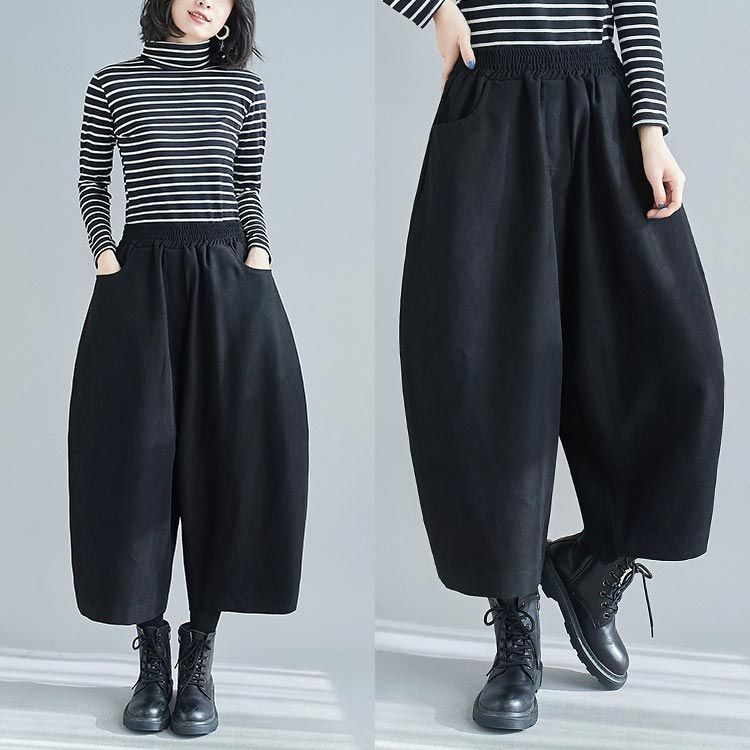 ワイドパンツ サルエルパンツ L ブラック レディース メンズ バルーン