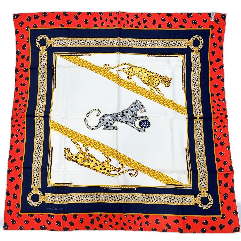 送料込み 箱付 カルティエ シルクスカーフ ダイヤと時計柄