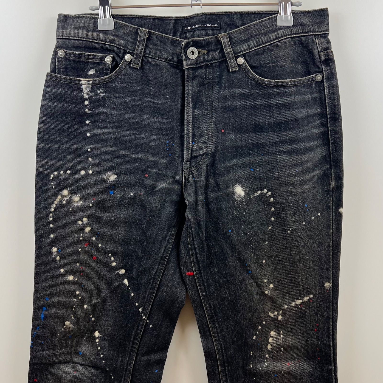 新品　ラウンジリザード　lounge lizard ブラックペンキダメージデニム LOUNGE LIZARD 00s archive painted black denim pants 3