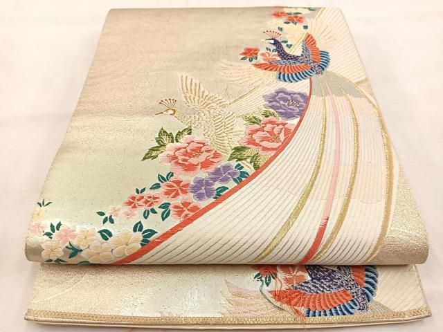 平和屋着物◎六通柄袋帯 唐織 本金二丁箔 九百錦 孔雀花文 正絹
