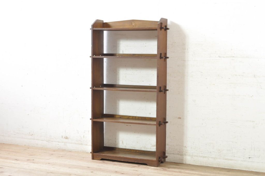 楔のオープンラック 楔棚 古家具 古民家 黒の木製本棚 5段