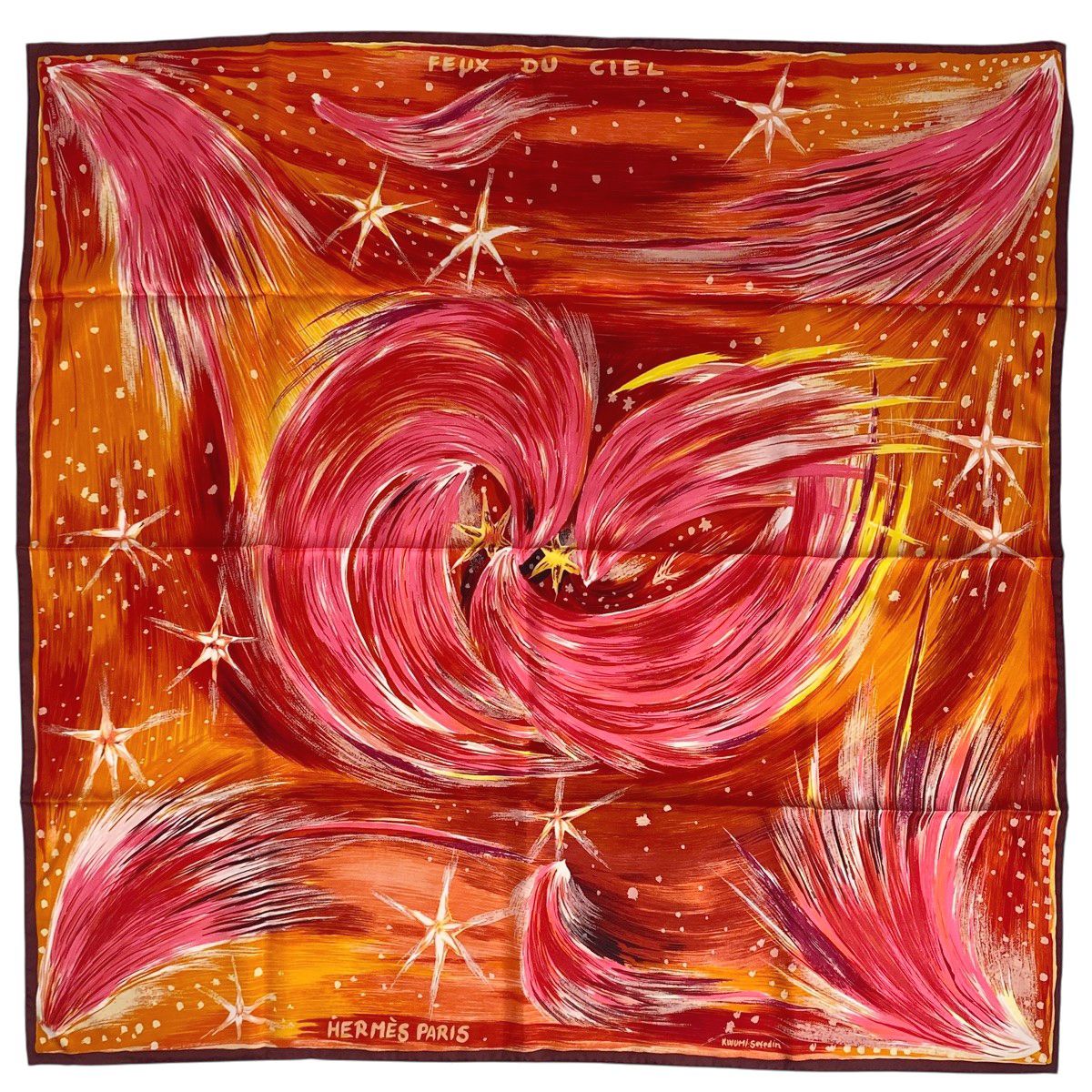 エルメス HERMES カレ 90 FEUX DU CIEL 天の火 スカーフ シルク レッド マルチカラー レディース