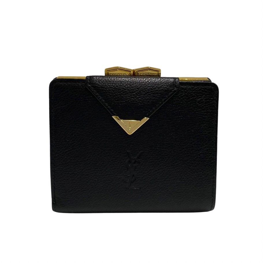 極 美品 YVES SAINT LAURENT イヴサンローラン YSL ロゴ 金具 レザー