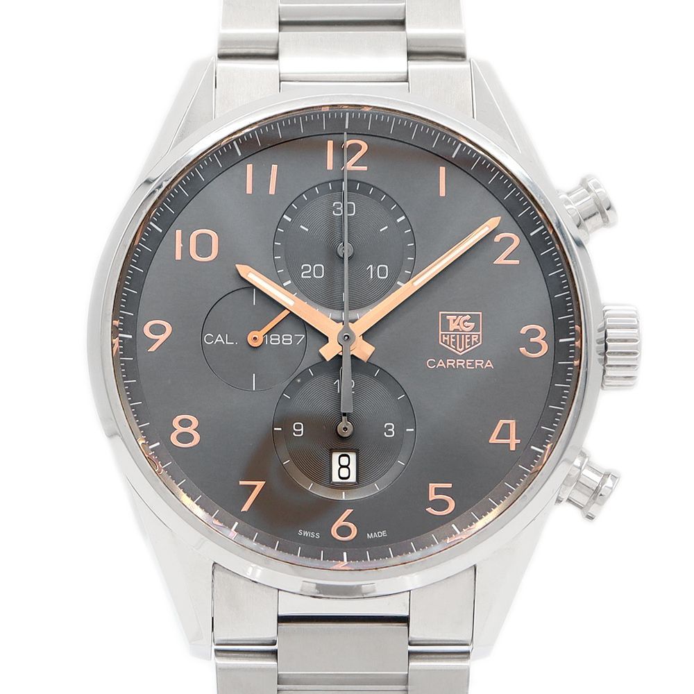 内部点検済 TAG Heuer タグホイヤー カレラ キャリバー1887 クロノグラフ CAR2013 BA0799 デイト 100m防水 グレー SS ステンレス メンズ 自動巻き【6ヶ月保証】【腕時計】【中古】