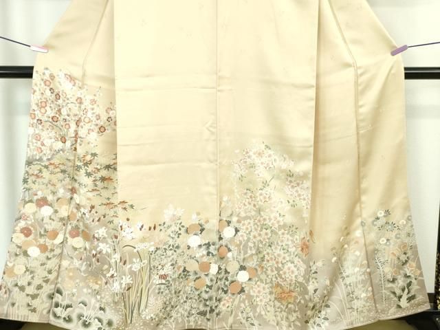 平和屋本店□極上 訪問着 友禅 駒刺繍 吉祥花文 香色地 暈し染め 金彩  