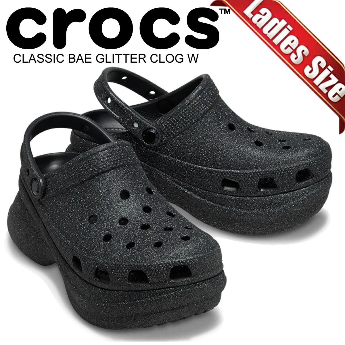 クロックス クラシック ベイ グリッター クロッグ ウィメンズ ブラック crocs CLASSIC BAE GLITTER CLOG W BLACK 靴 シューズ サンダル ウィメンズ レディース