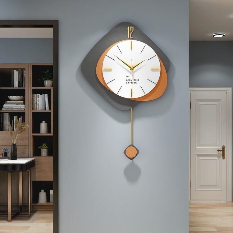 毎日新作アイテム入荷中！ グレー オレンジ 掛け時計 ラウンド 北欧 シンプル モダン おしゃれ インテリア 静か 振り子 アナログ時計 クリエイティブ クロック 電池式 静音設計