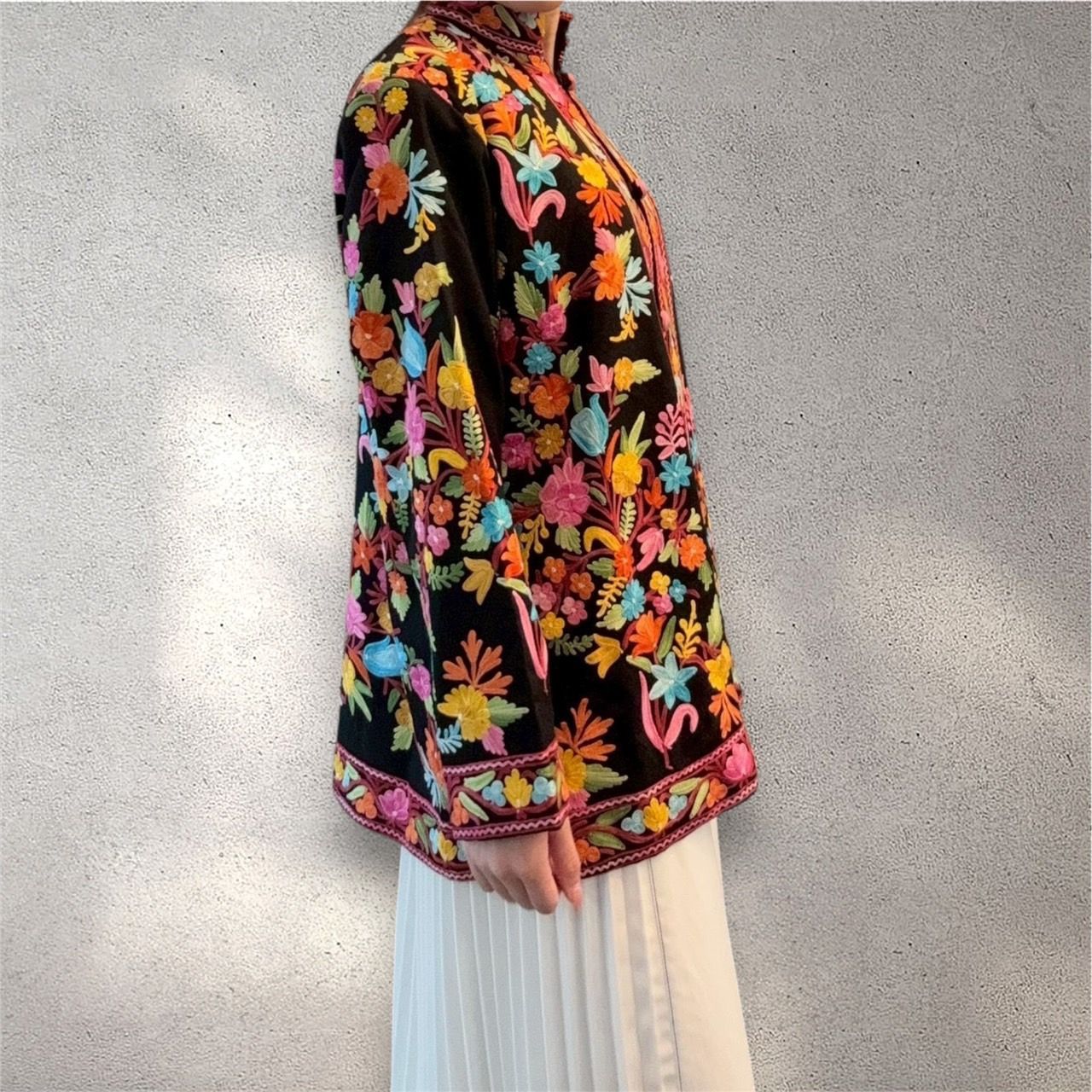 インド刺繍 ジャケット ロング丈 花柄 チュニック アウター