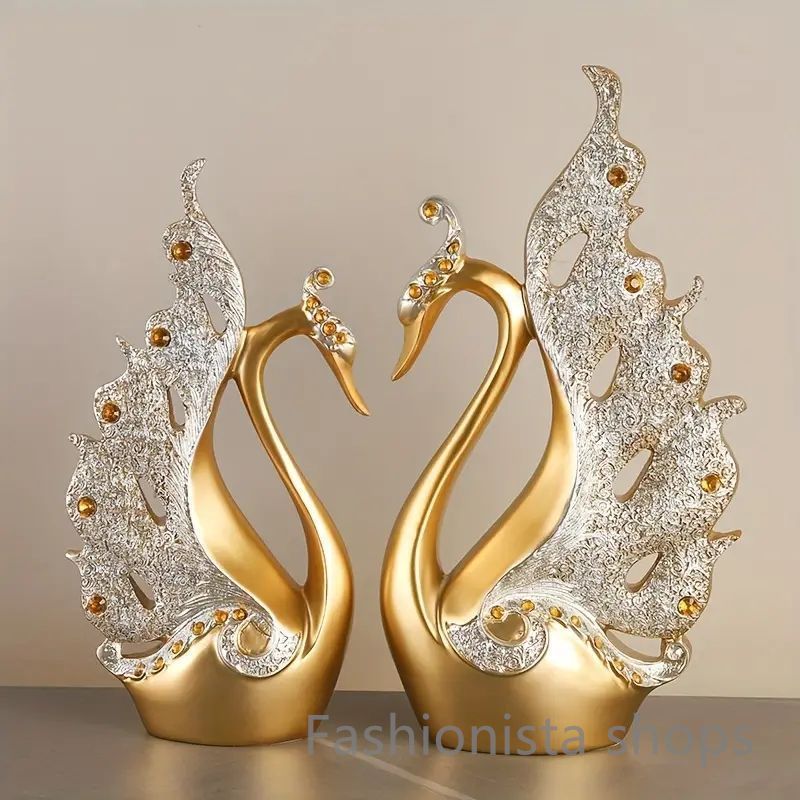 2 ピース/セットモダンな白鳥のハイエンド手工芸品の像の装飾、リビングルームのワインキャビネット、感謝祭のギフト、クリスマスの装飾