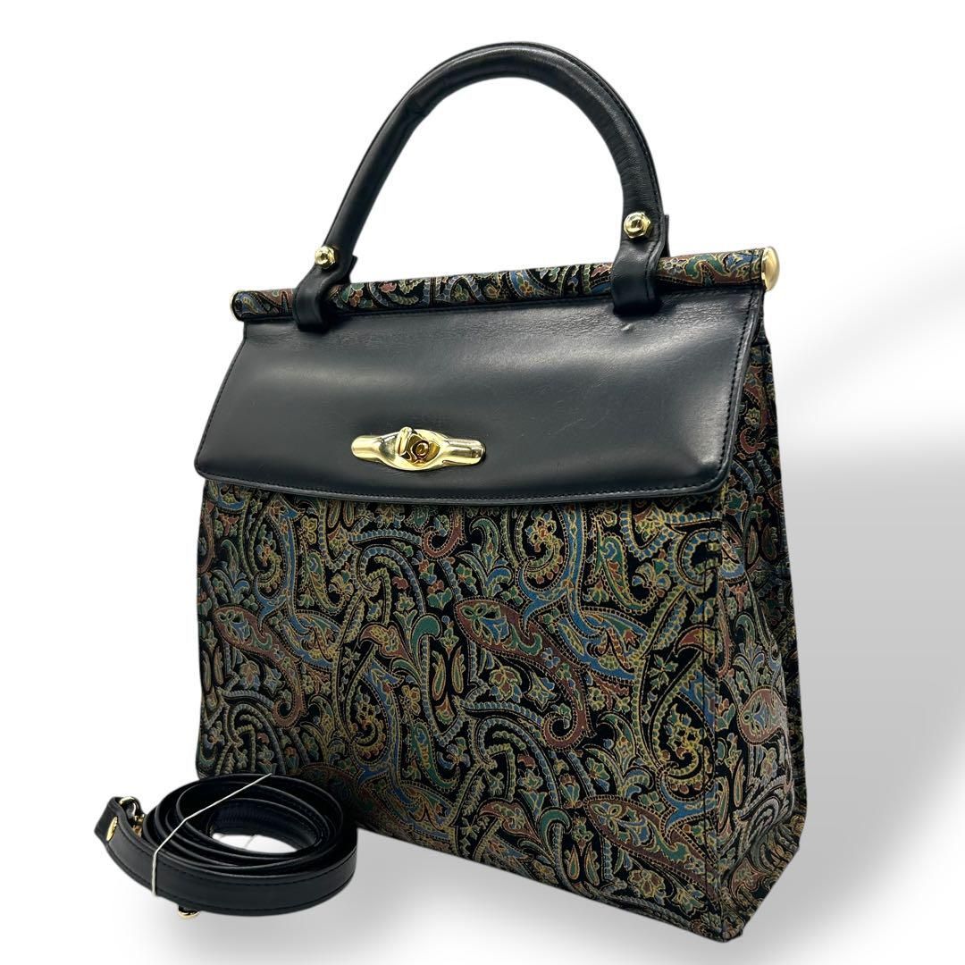 良品 927ジャンアントニオ ハンドバッグ 2way ペイズリー キャンバス  