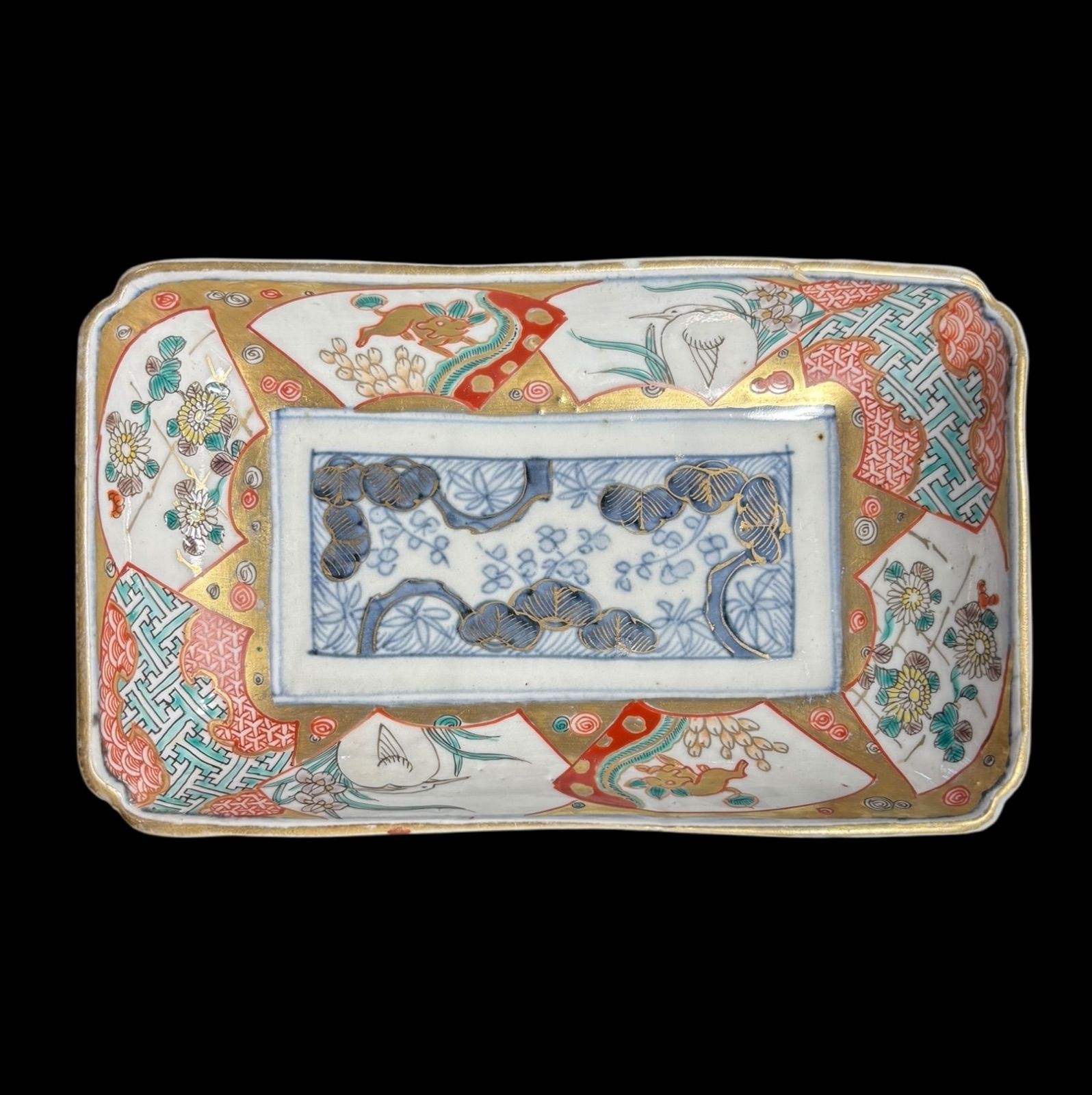 ★江戸後期！古伊万里・伊万里 色絵/金襴手！兎/鳥 松/梅模様 皿 6客！★ ☆江戸後期！古伊万里・伊万里 色絵/金襴手！兎/鳥 松/梅模様 皿