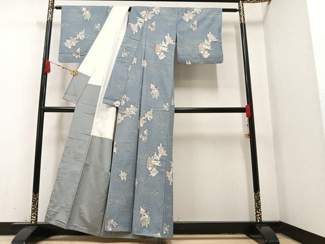 平和屋着物○上質な小紋 紬地 友禅 童子 正絹 逸品 AAAZ0552ph