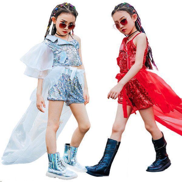 スパンコール キッズ ダンス衣装 女の子 セットアップ 韓国子供服 上下 ガールズ チア チアリーダー 舞台服 演出服 ヒップホップ 120 130 140 150 160cm IFTJ970