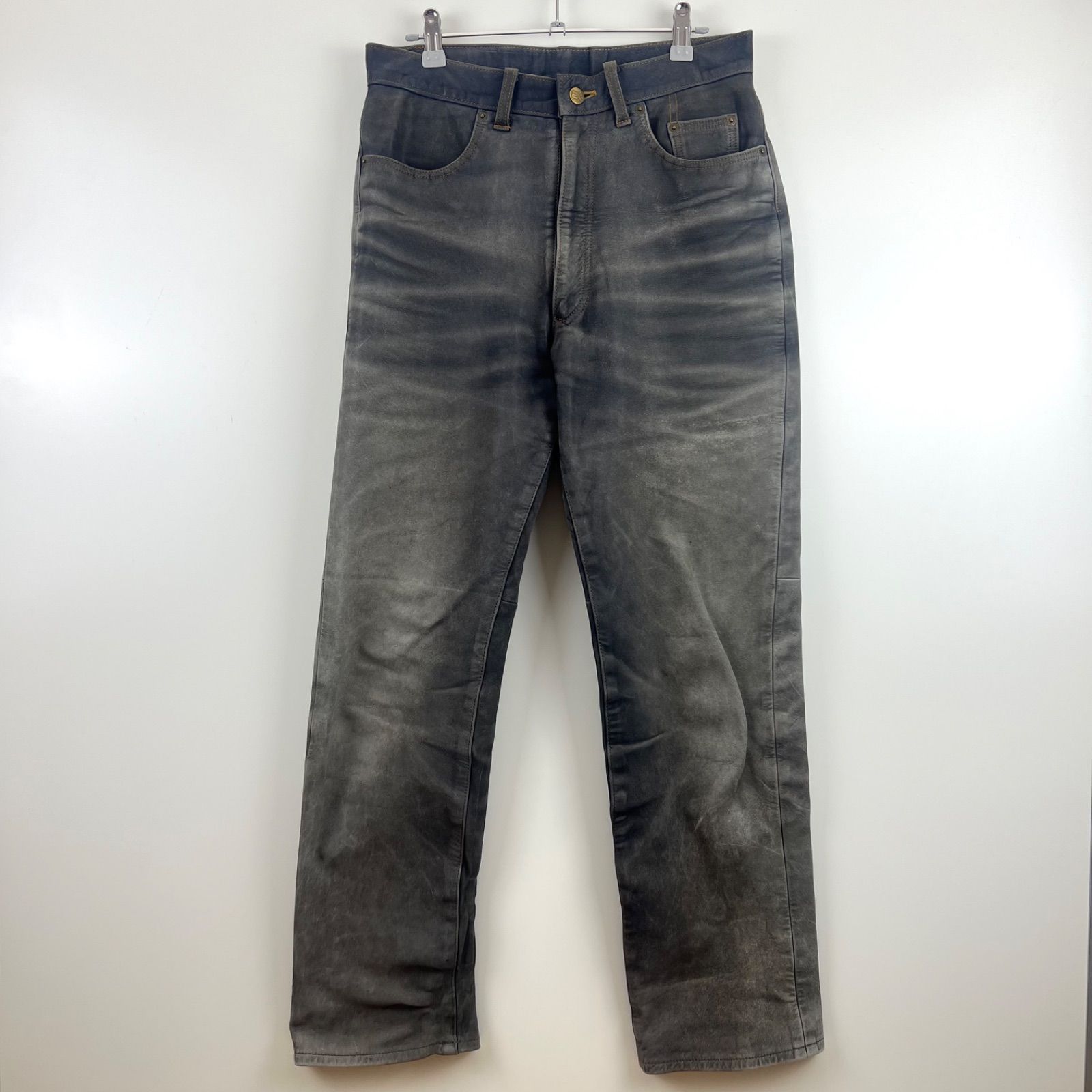 EX JEANS kwp leather riding pants 8129 w 32 クシタニ エクスプローラージーンズ フッ素加工牛革 バイカー ライディングパンツ 褪せ有り
