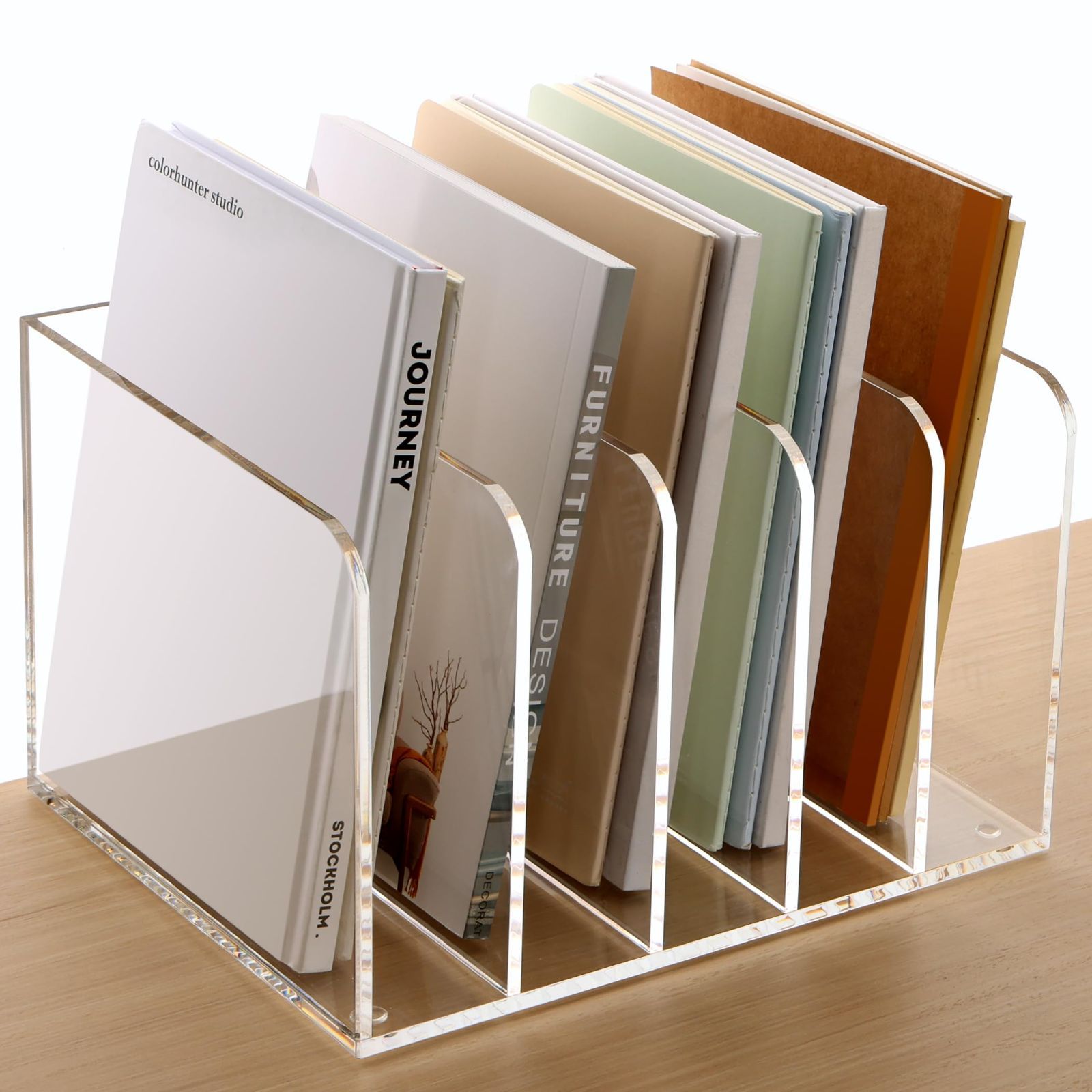 Style 5段 SANRUI ファイルボックス デスク上置棚 5段本立て アクリル 卓上棚 垂直コンパートメント卓上書類収納 クリア