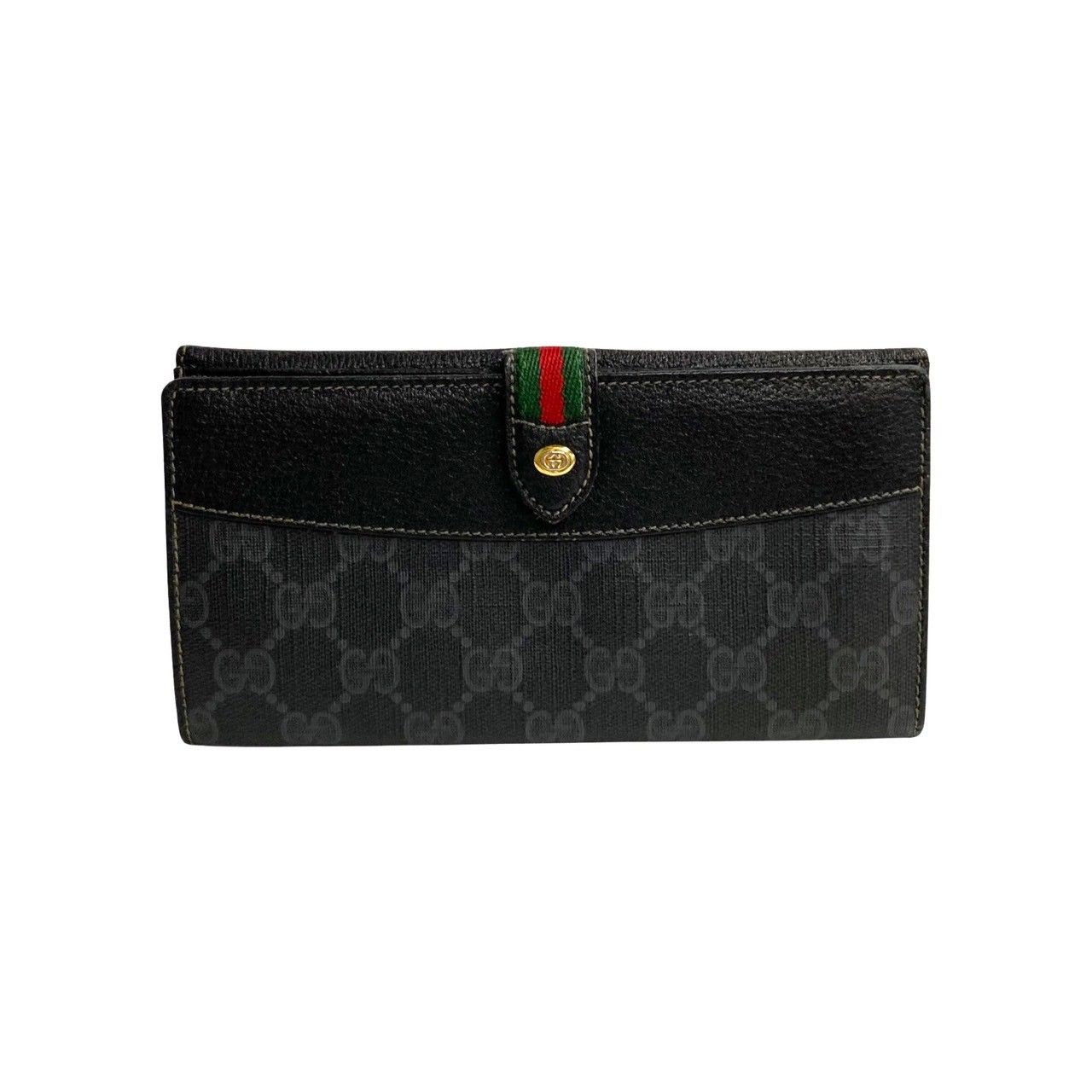 極 美品 GUCCI グッチ オールドグッチ ヴィンテージ シェリーライン GG ロゴ 金具 レザー 二つ折り 長財布 ウォレット ブラック  31980 - メルカリ